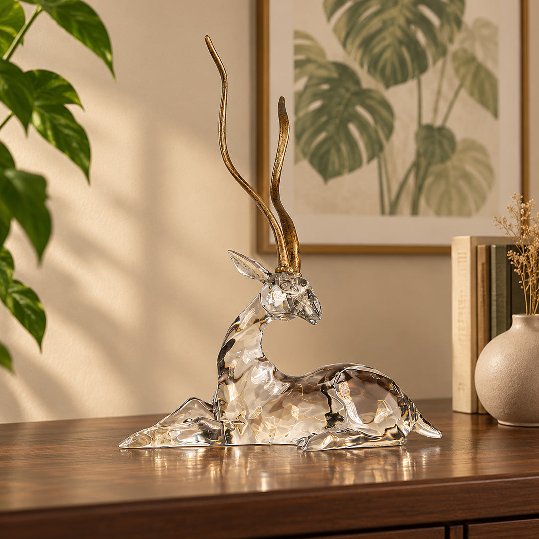 Standing African Gazelle with Golden Antlers 