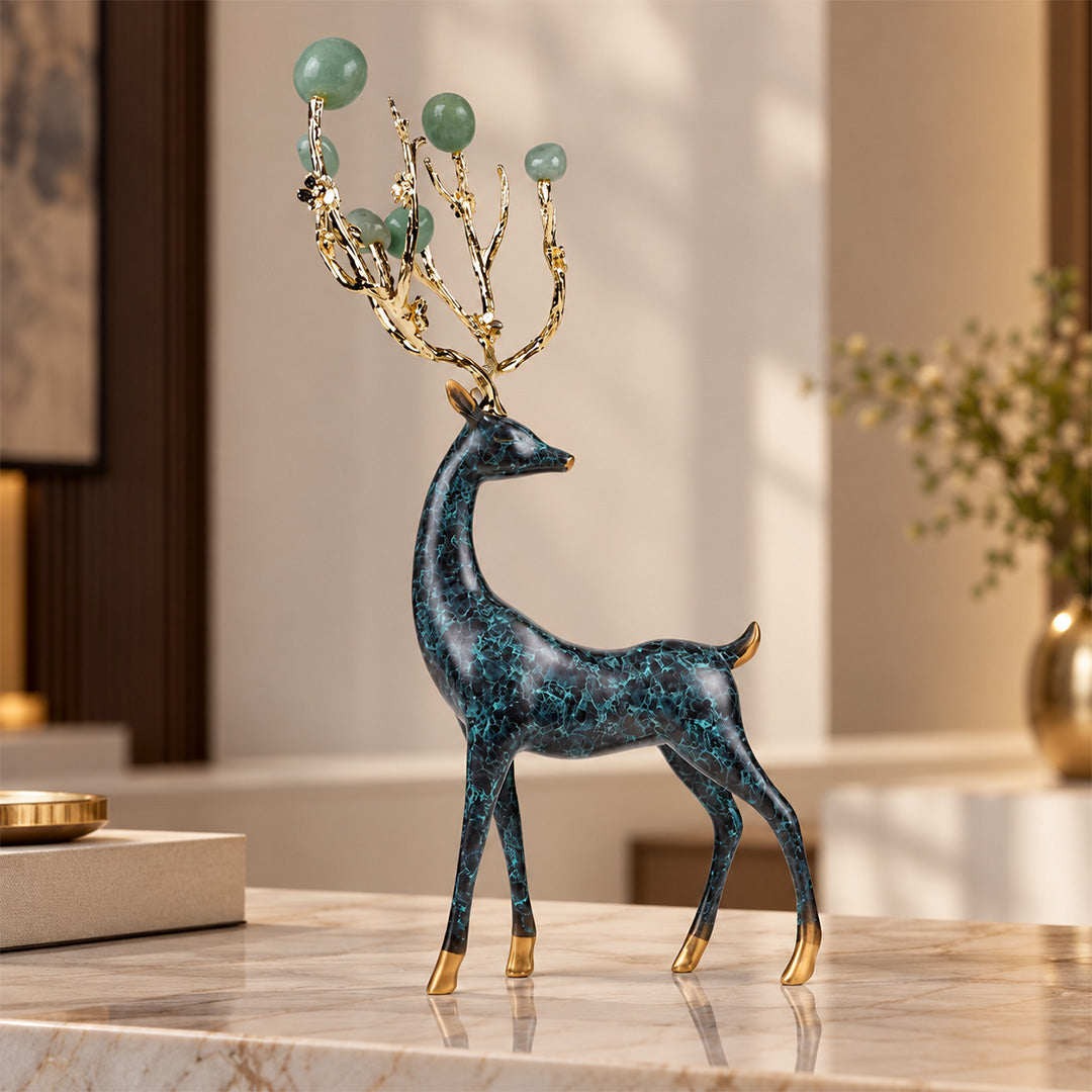 Zinc Alloy with Agate Horn Brass Deer Sculpture 