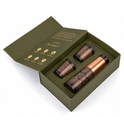 Dual Finish Copper Bottle with cups with premium packaging 