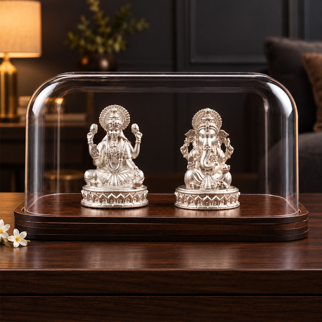 Laxmi Ganesh Pure Silver Idol (Hollow) with Acrylic Box 