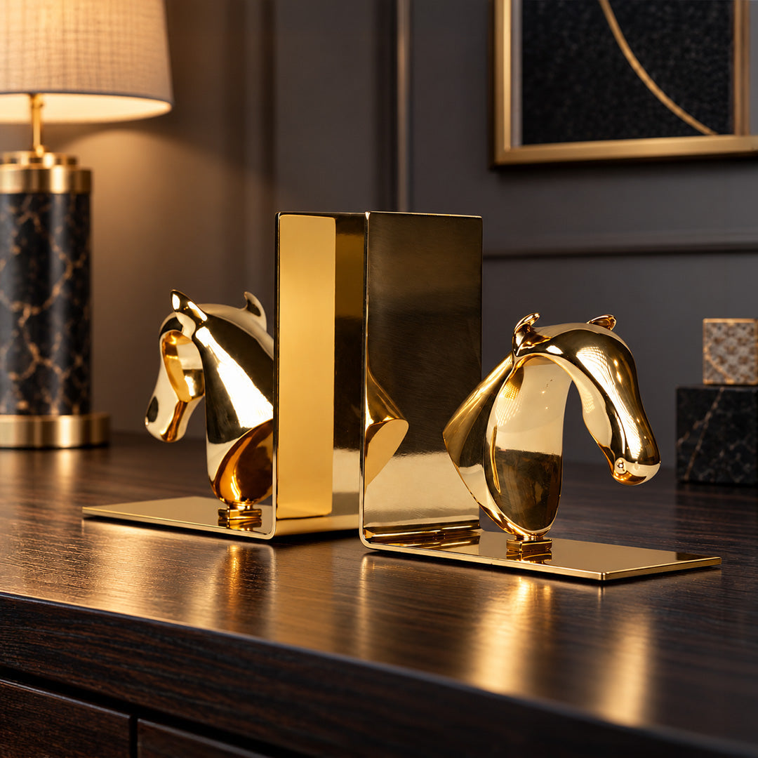 Gold Horse Head Brass Bookends 