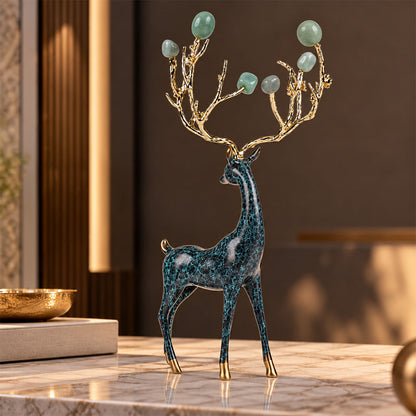 Zinc Alloy with Agate Horn Brass Deer Sculpture 