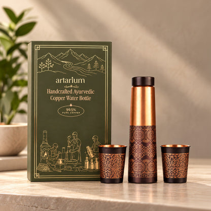 Dual Finish Copper Bottle with cups with premium packaging 