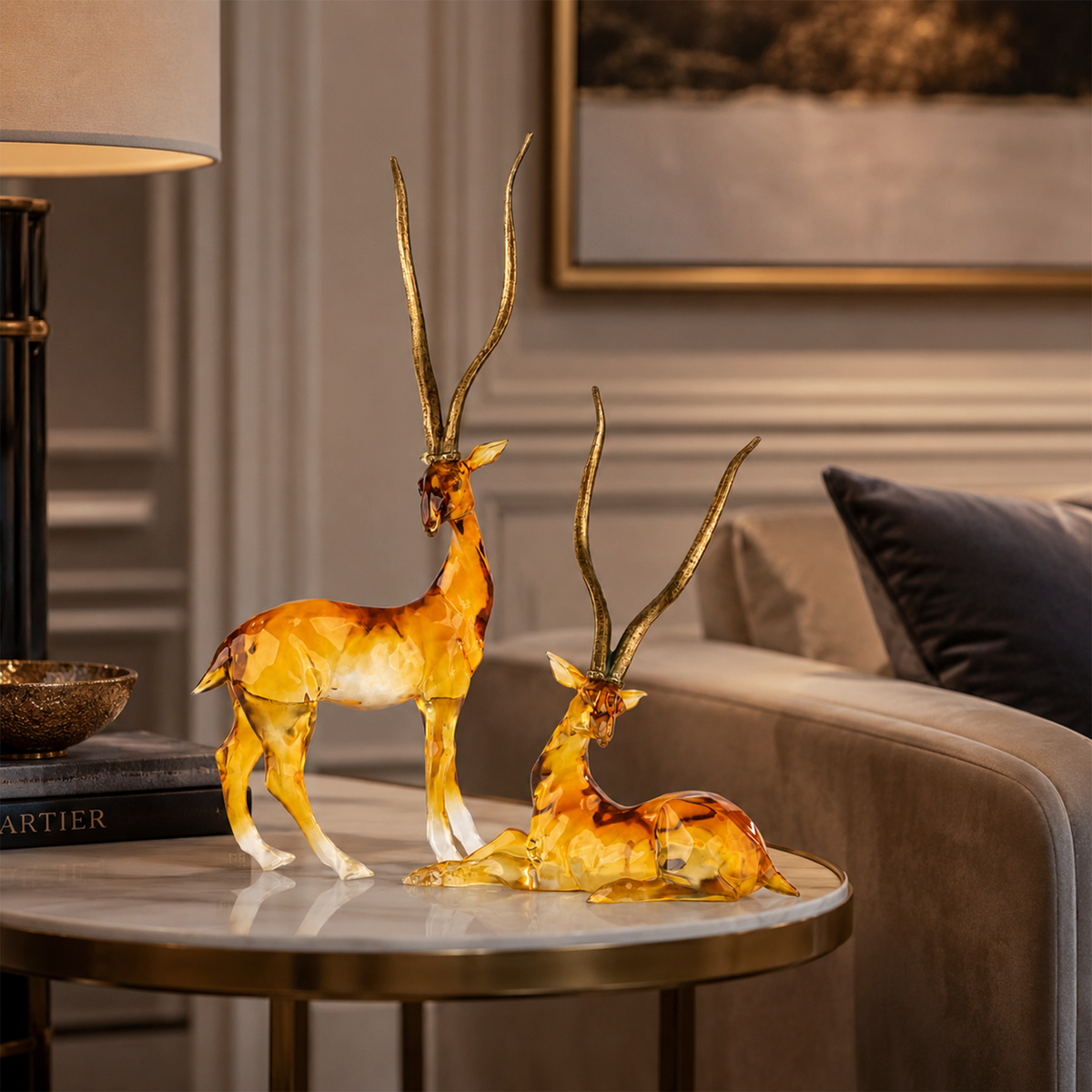 African Gazelle with Golden Antlers Sculpture 