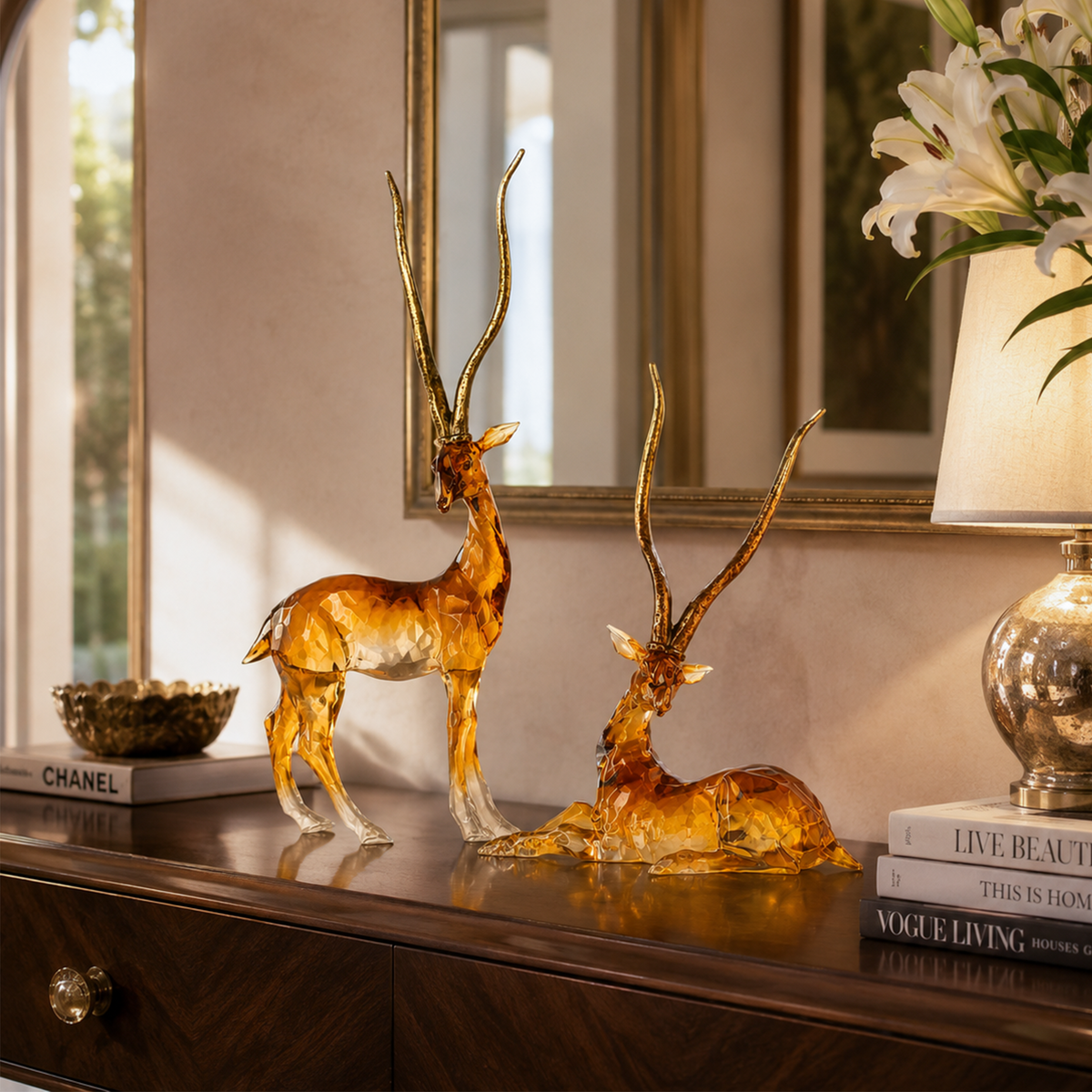 African Gazelle with Golden Antlers Sculpture 