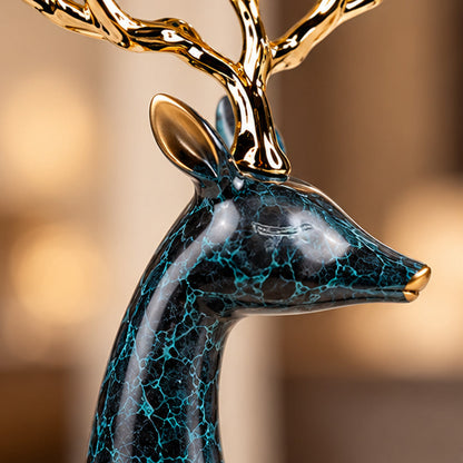 Zinc Alloy with Agate Horn Brass Deer Sculpture 