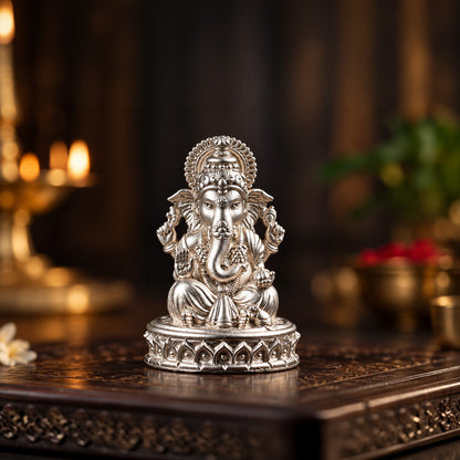 Lord Ganesha Pure Silver Idol (Hollow) with Premium Packaging 