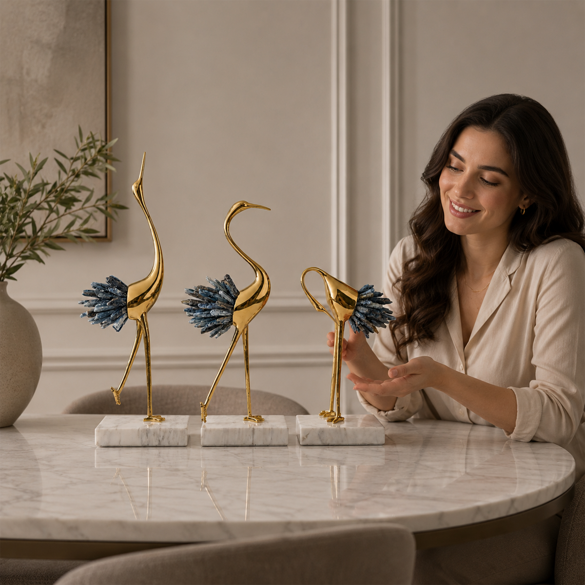 Luxury Crystal Crane Sculpture 