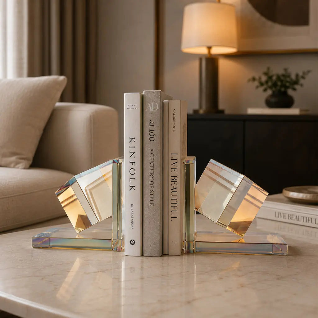 Optic Cube Crystal Bookends 