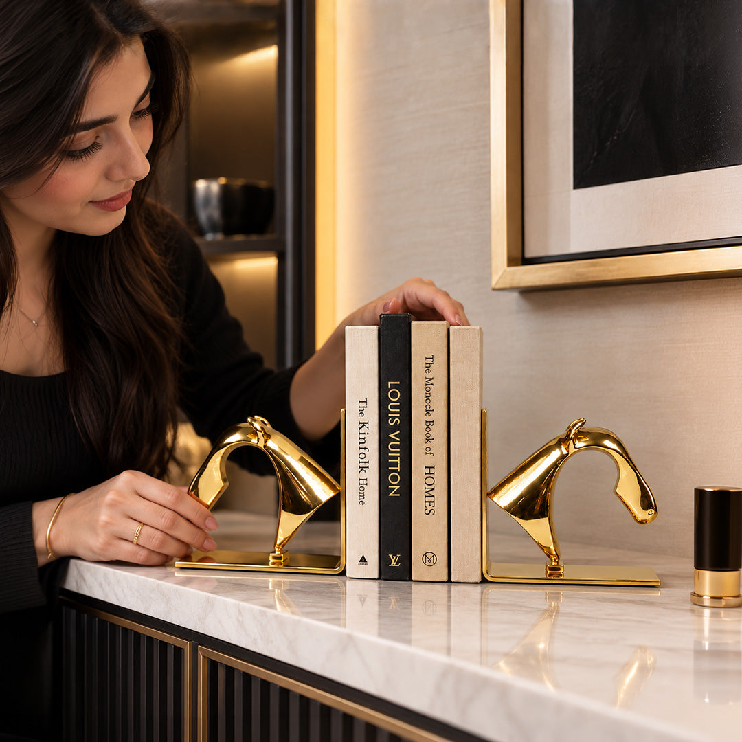 Gold Horse Head Brass Bookends 