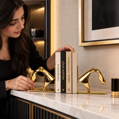 Gold Horse Head Brass Bookends 
