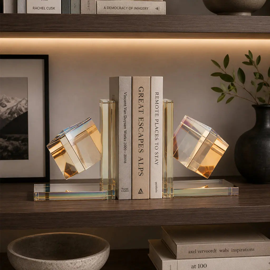 Optic Cube Crystal Bookends 