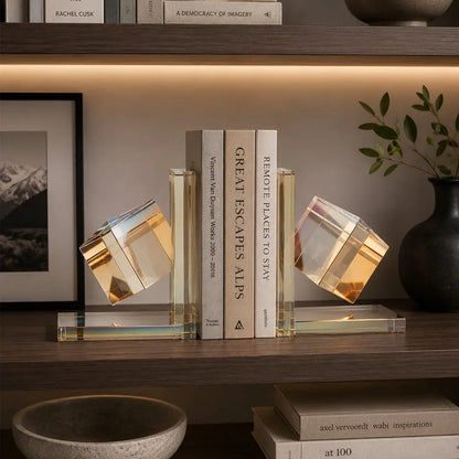Optic Cube Crystal Bookends 