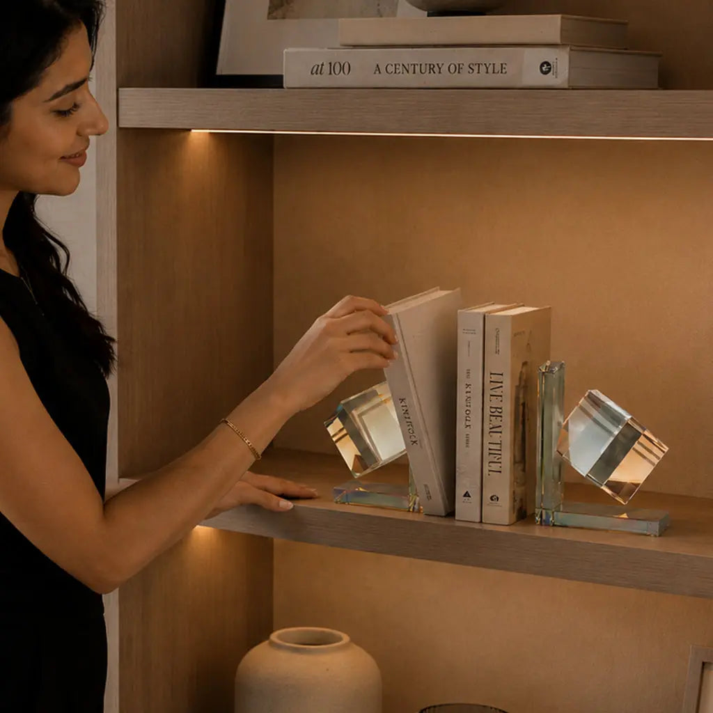 Optic Cube Crystal Bookends 