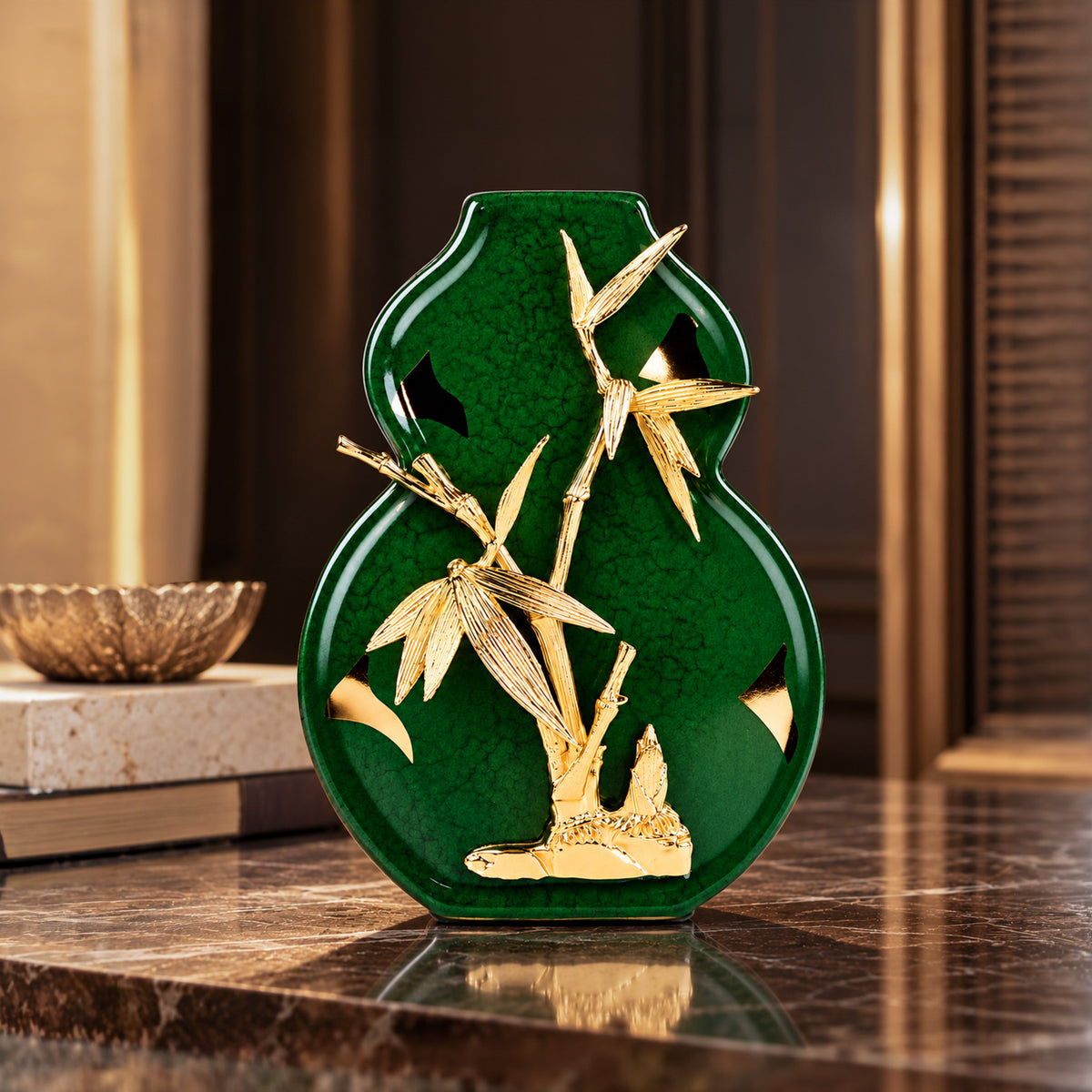 Zinc Alloy Petals Ceramic Emerald Vase 