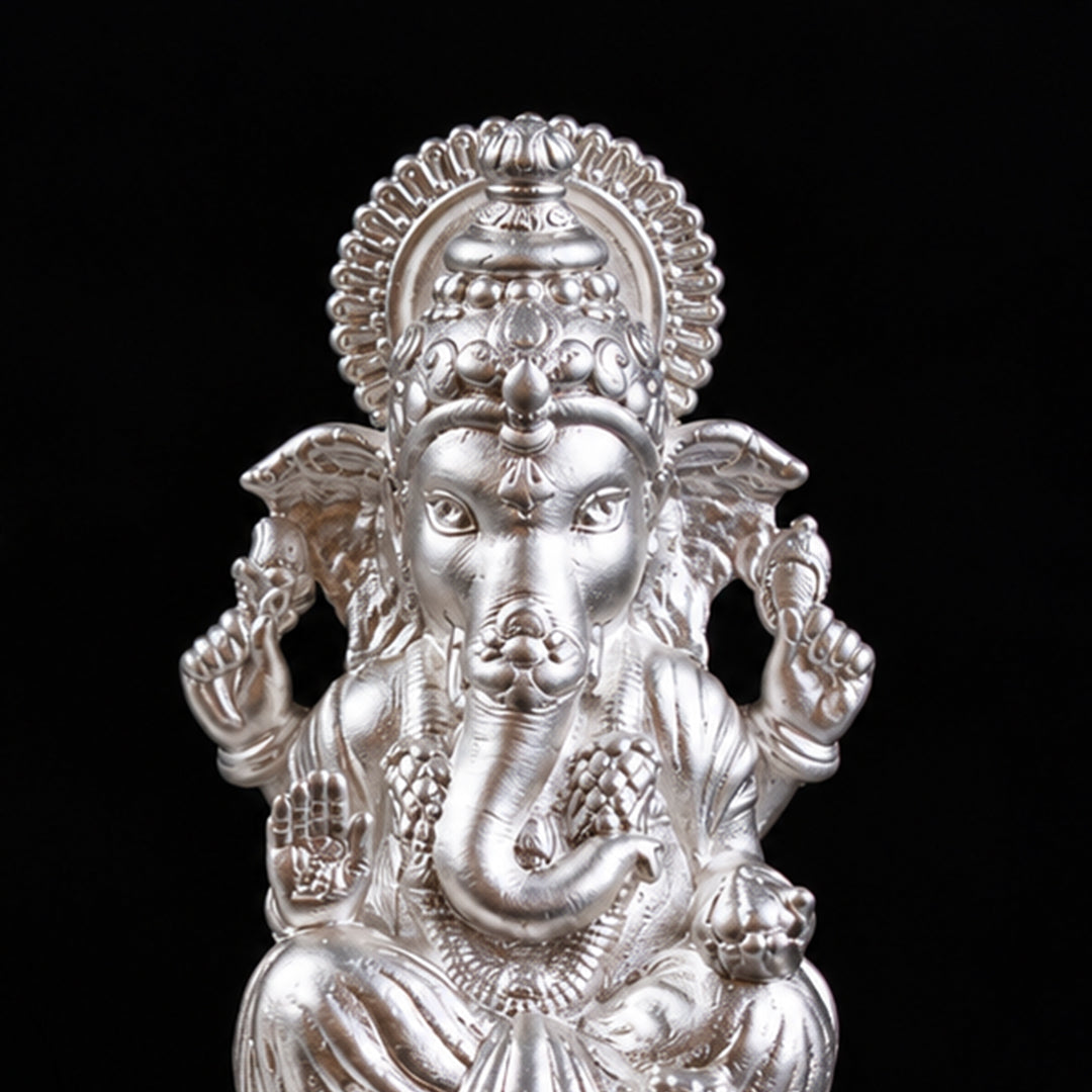 Dhansiddhi Laxmi Ganesh Divine Silver Idol (Hollow) with Acrylic Box 