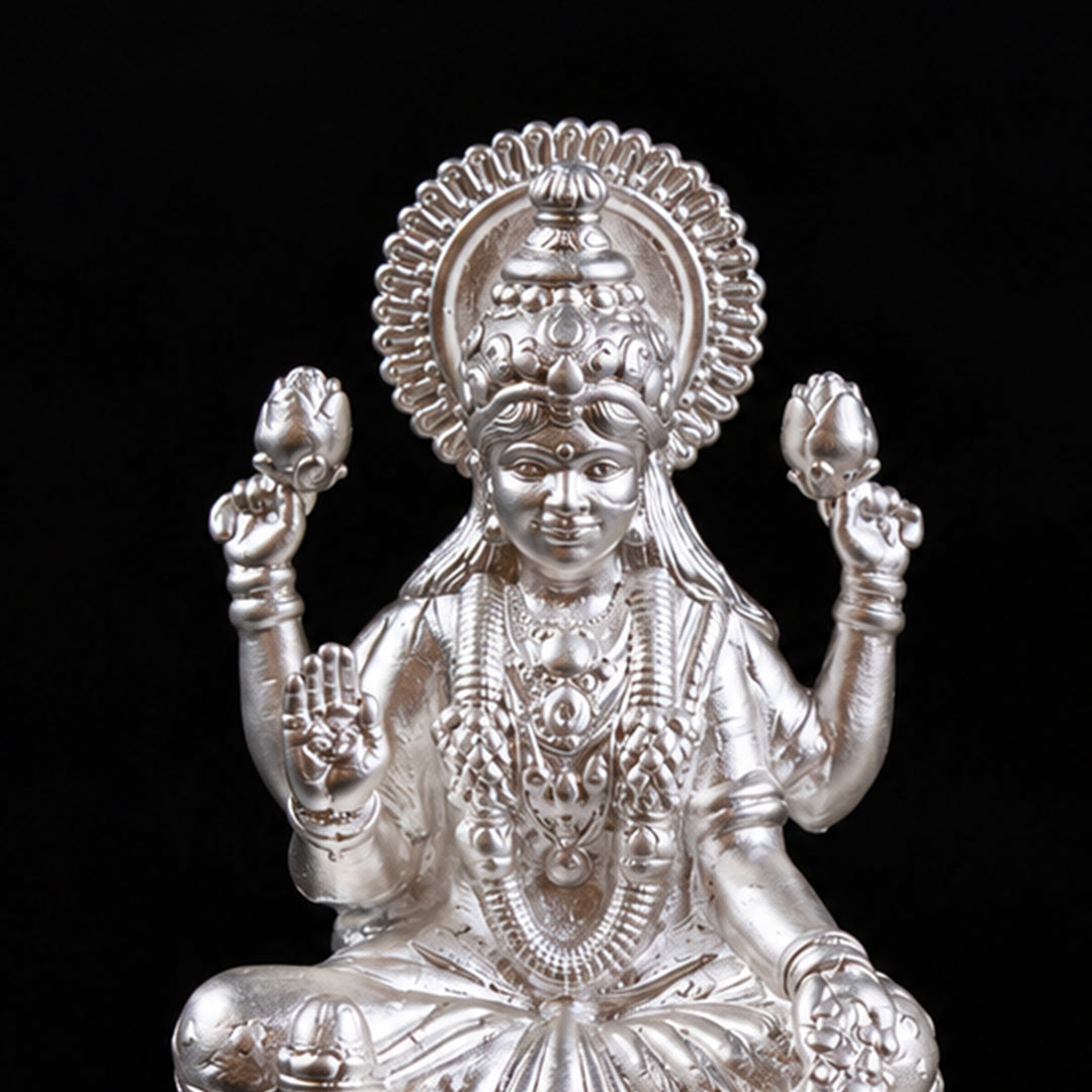 Dhansiddhi Laxmi Ganesh Divine Silver Idol (Hollow) with Acrylic Box 