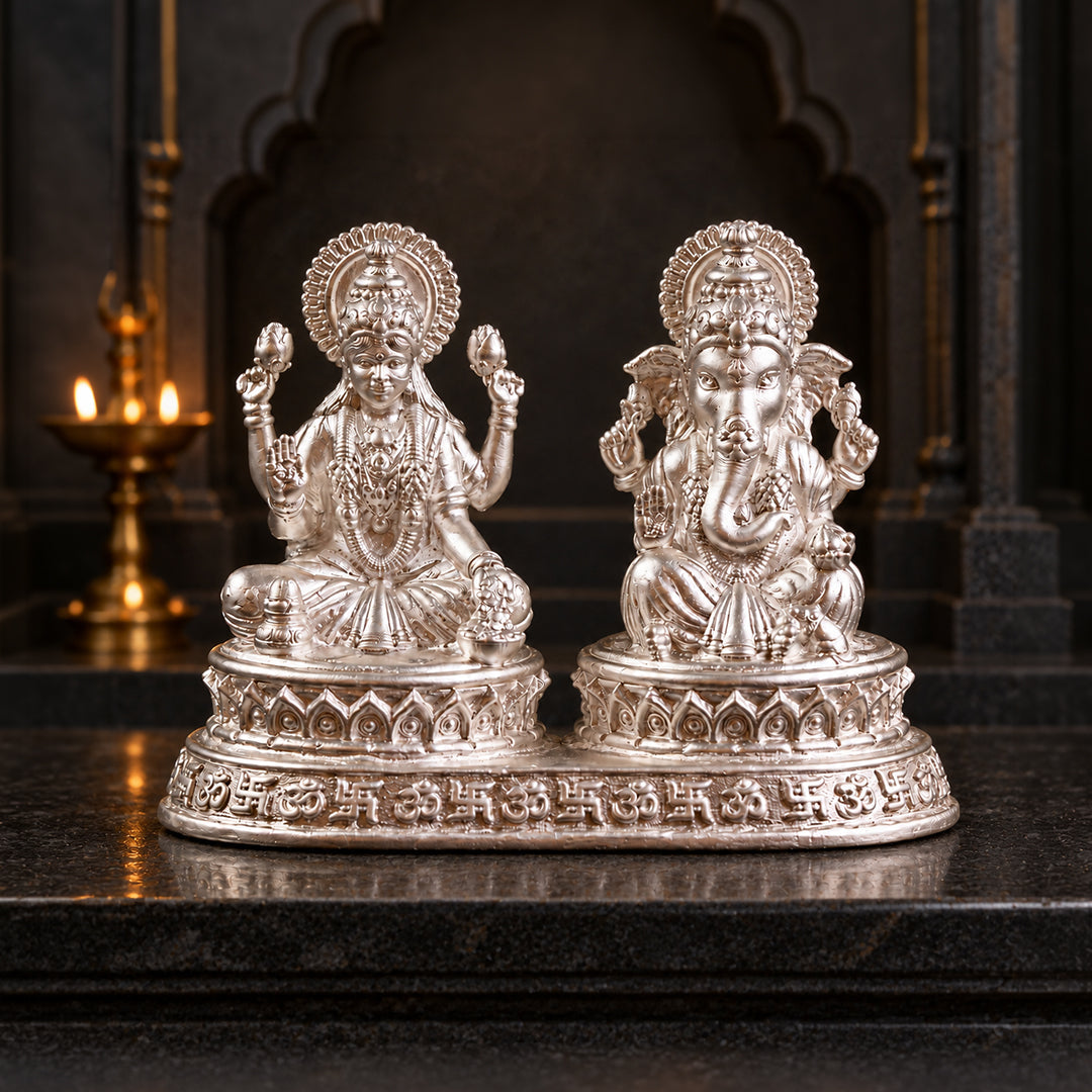 Dhansiddhi Samriddhi Pure Silver Idol Set (Hollow) with Premium Packaging 