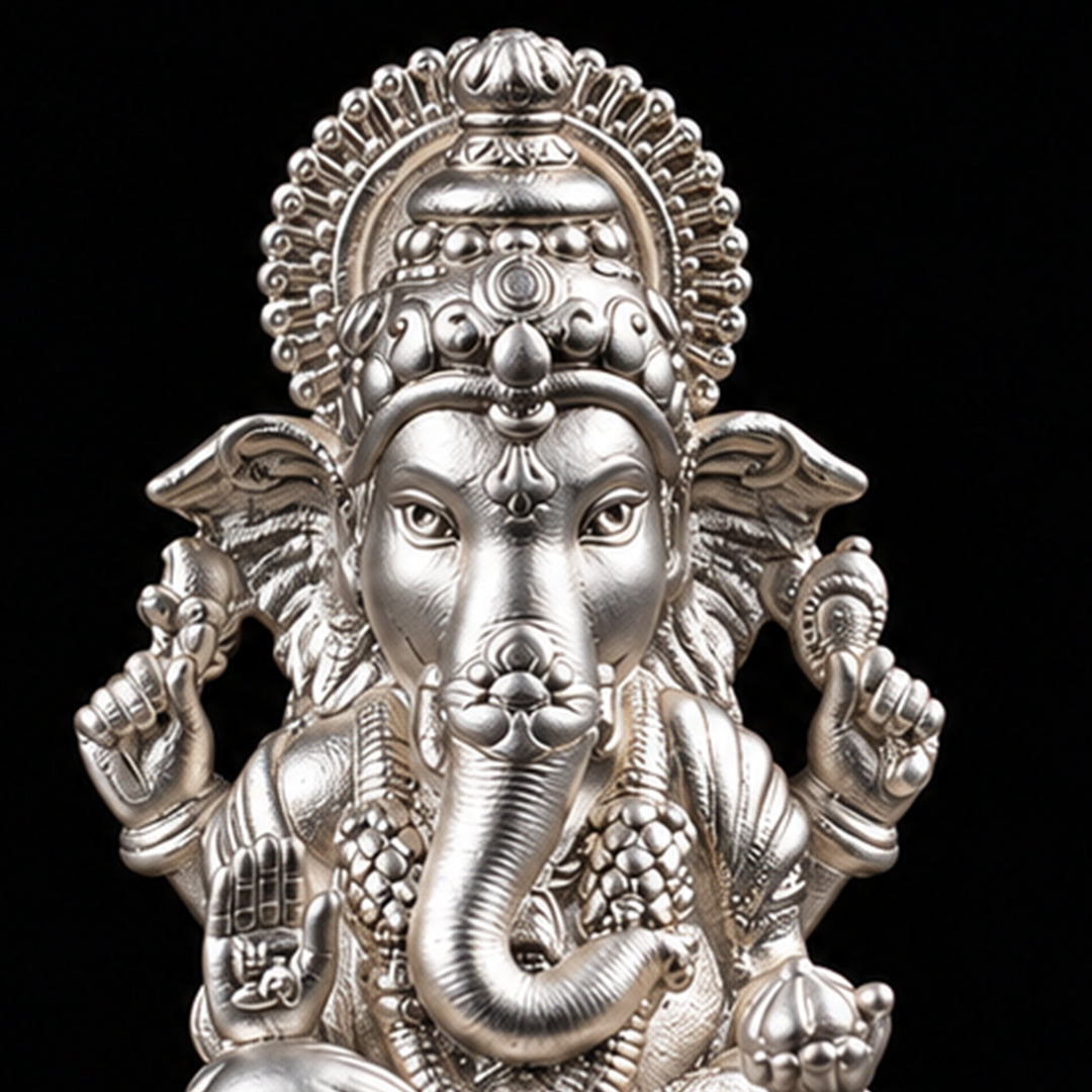 Shubh Lakshmi Ganesh Pure Silver Idol Set (Hollow) with Premium Packaging 