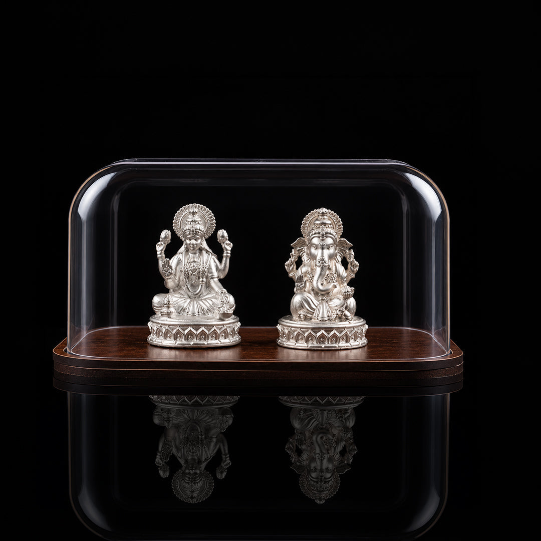 Laxmi Ganesh Pure Silver Idol (Hollow) with Acrylic Box 