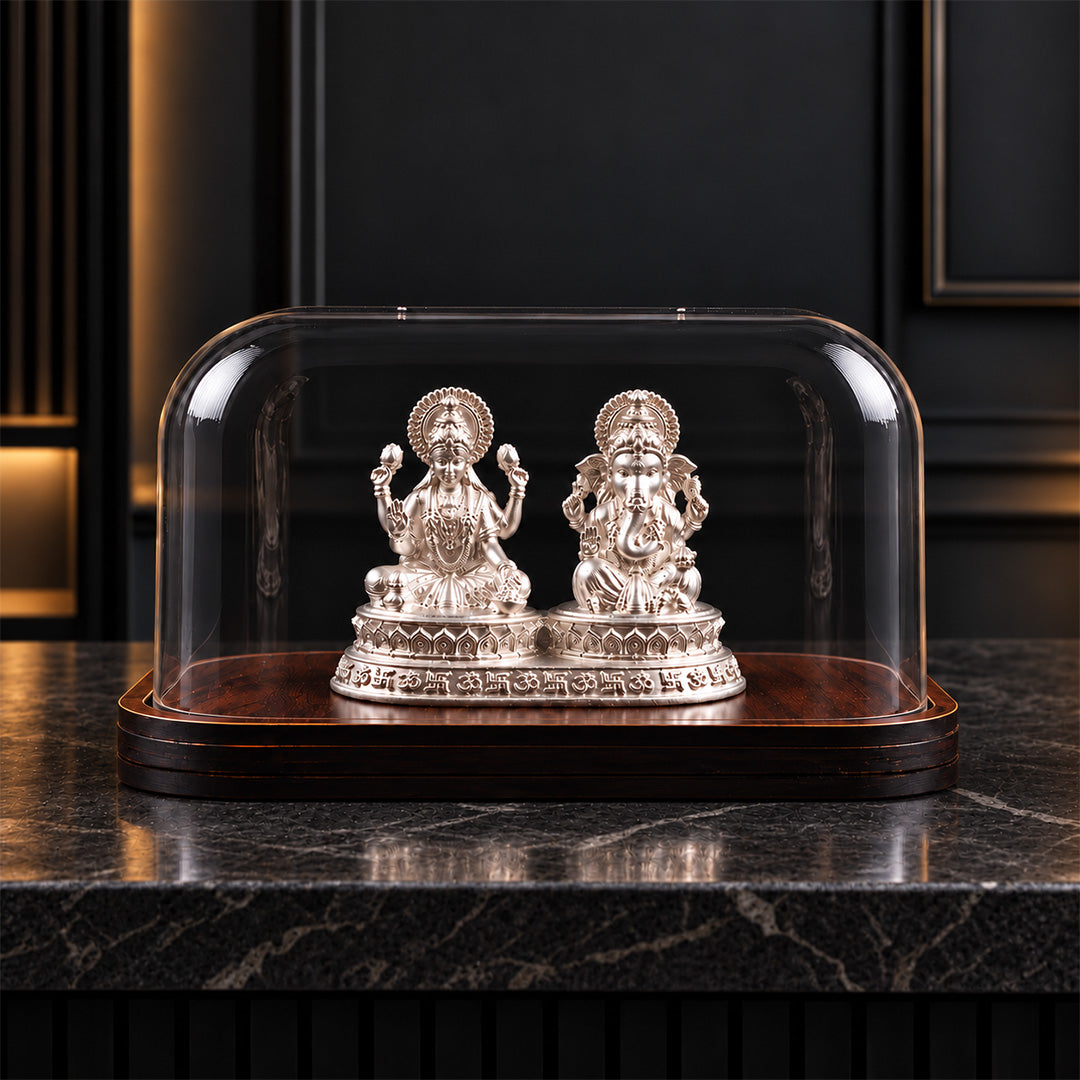 Dhansiddhi Laxmi Ganesh Divine Silver Idol (Hollow) with Acrylic Box 