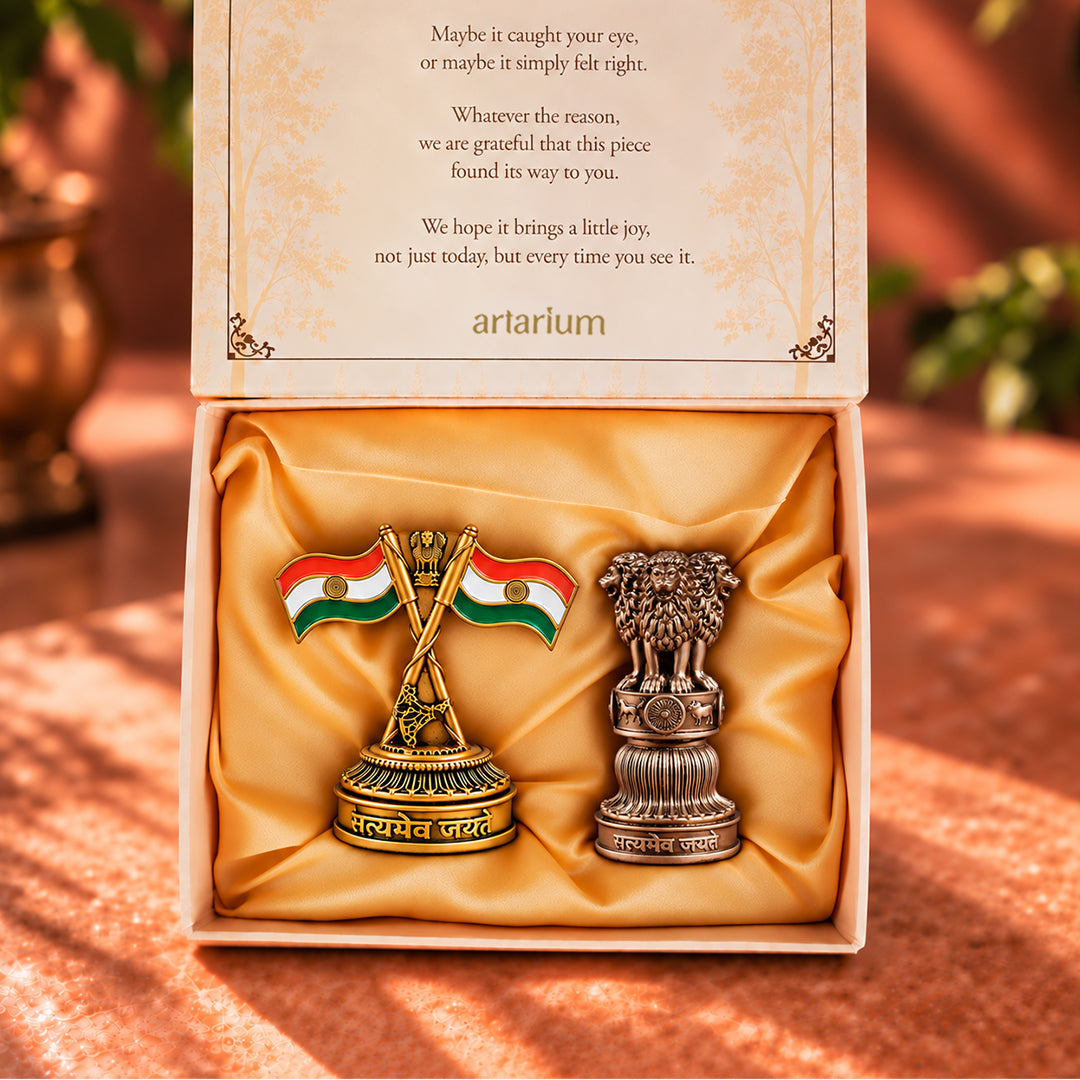 National Flag & Ashok Stambh Combo with Gift Box 