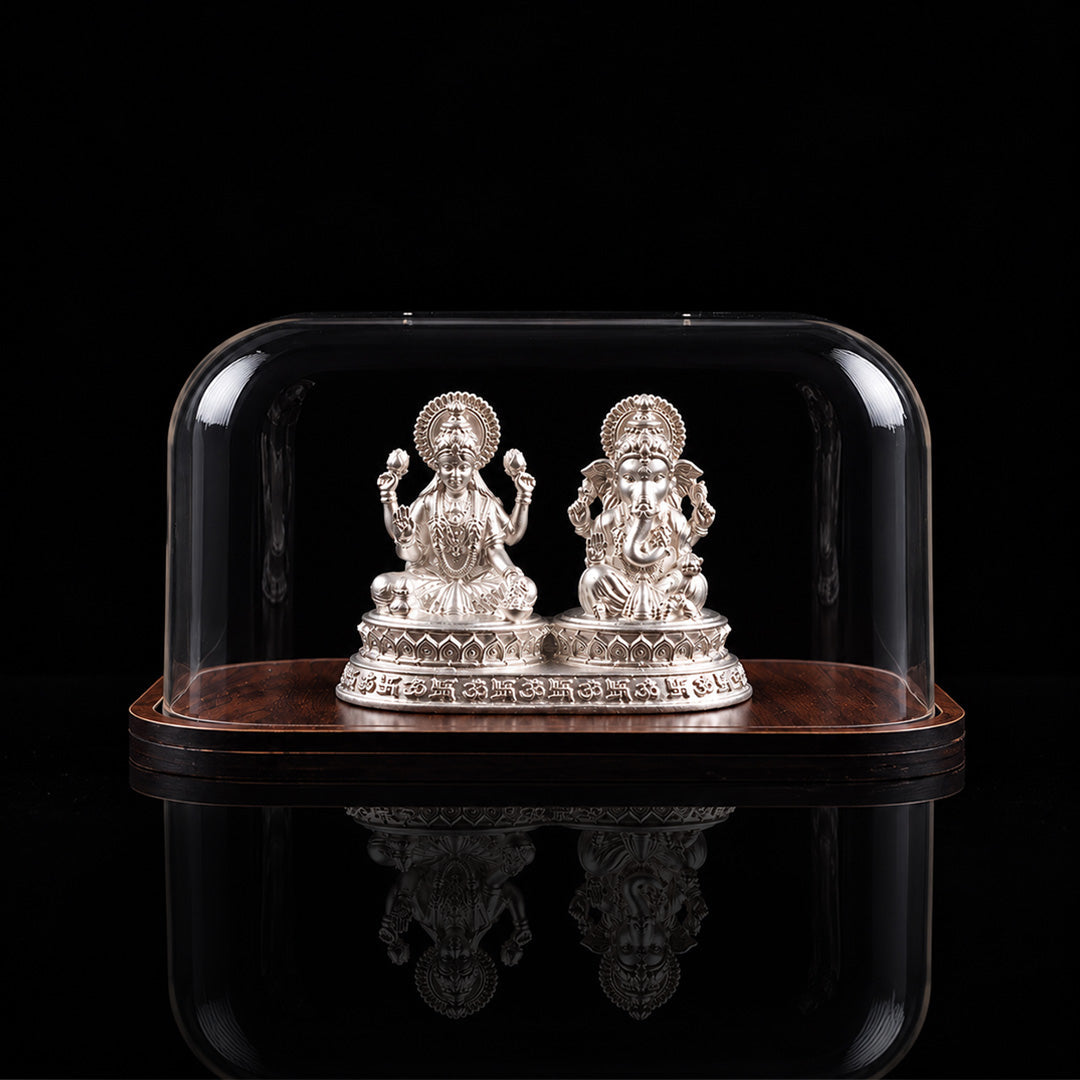 Dhansiddhi Laxmi Ganesh Divine Silver Idol (Hollow) with Acrylic Box 