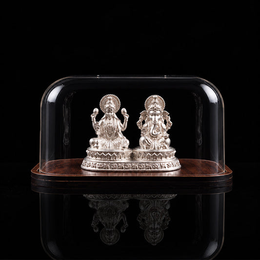 Dhansiddhi Laxmi Ganesh Divine Silver Idol (Hollow) with Acrylic Box 