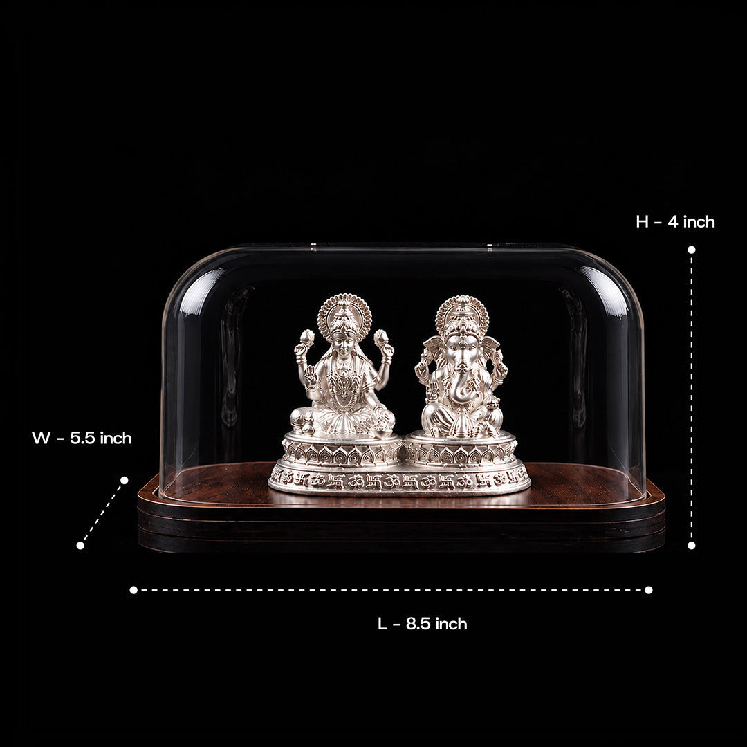 Dhansiddhi Laxmi Ganesh Divine Silver Idol (Hollow) with Acrylic Box 
