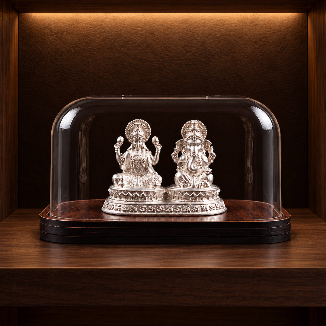 Dhansiddhi Laxmi Ganesh Divine Silver Idol (Hollow) with Acrylic Box 