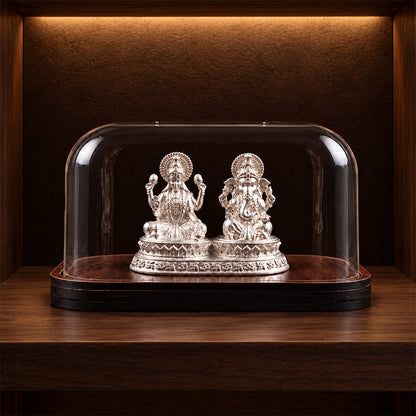 Dhansiddhi Laxmi Ganesh Divine Silver Idol (Hollow) with Acrylic Box 