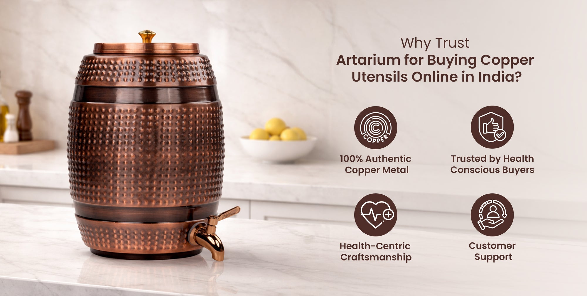 Barrel-Shaped Pure Copper Water Dispenser