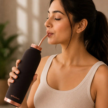 Eco-Friendly Copper Bottle with Straw & Cleaning Brush