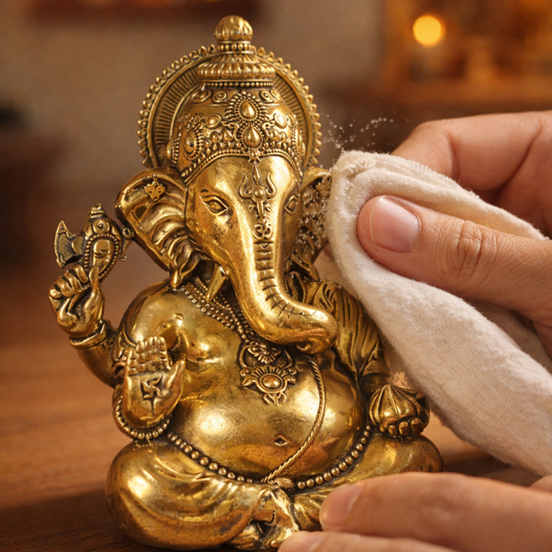 Brass Vighnaharta Ganesha Idol Gold Plated