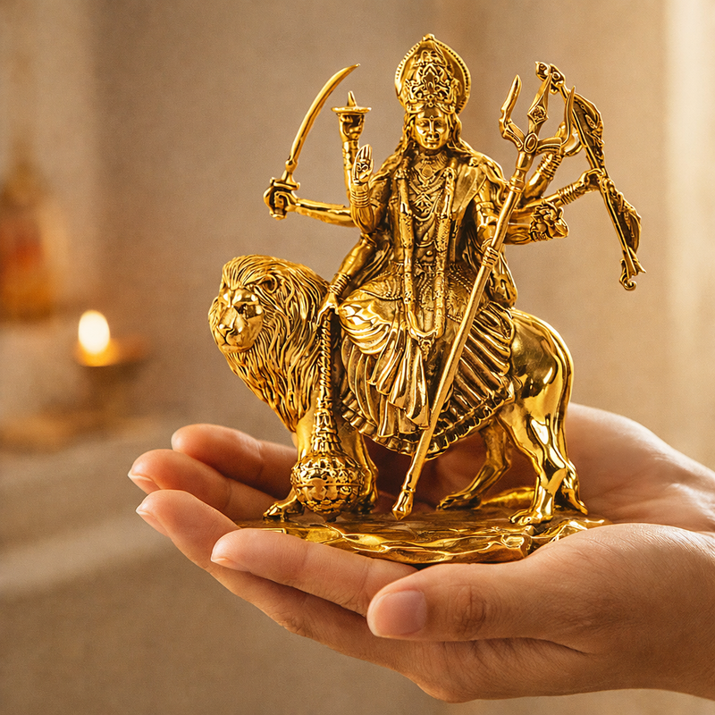 Brass Durga Idol Gold Plated