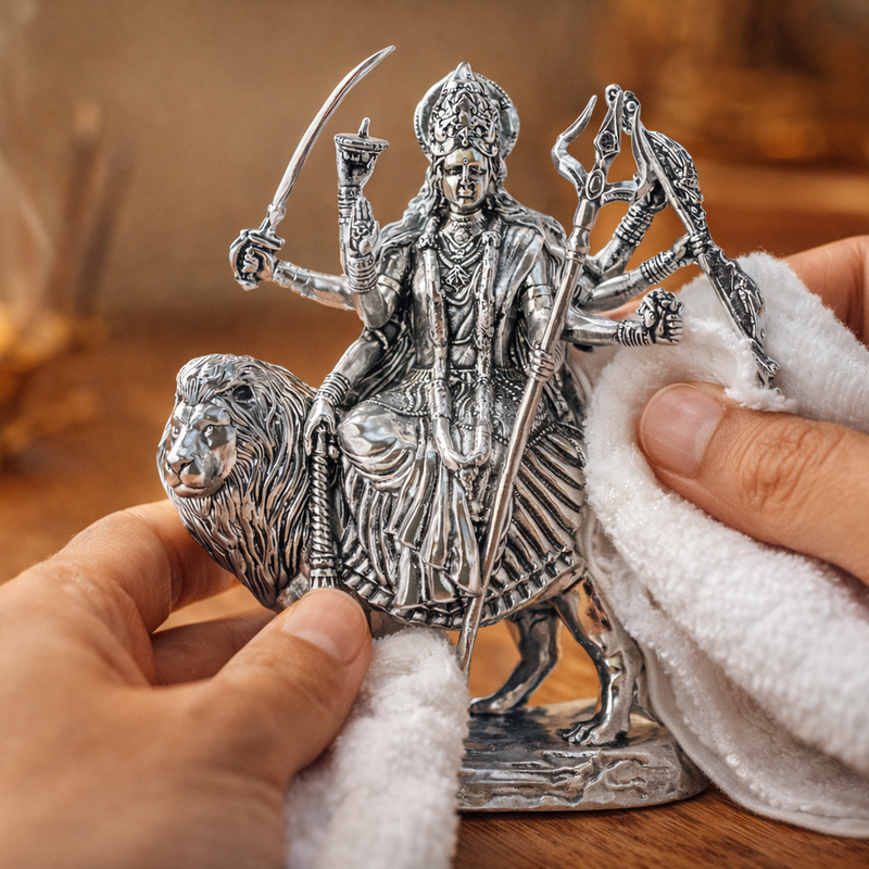 Brass Durga Idol Silver Plated