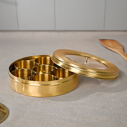 Brass Spice Box with Spoon