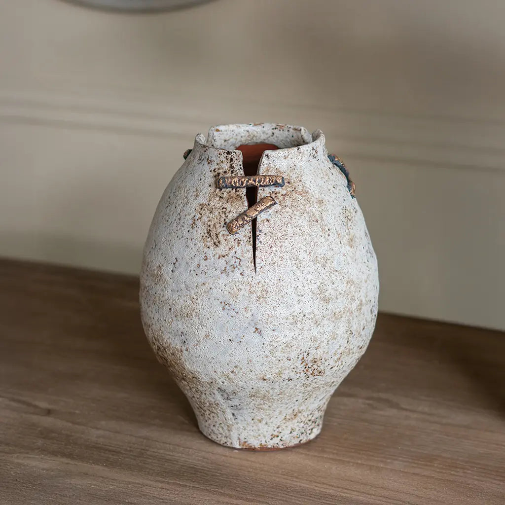 Rock-Stitch Ceramic Urn Vase