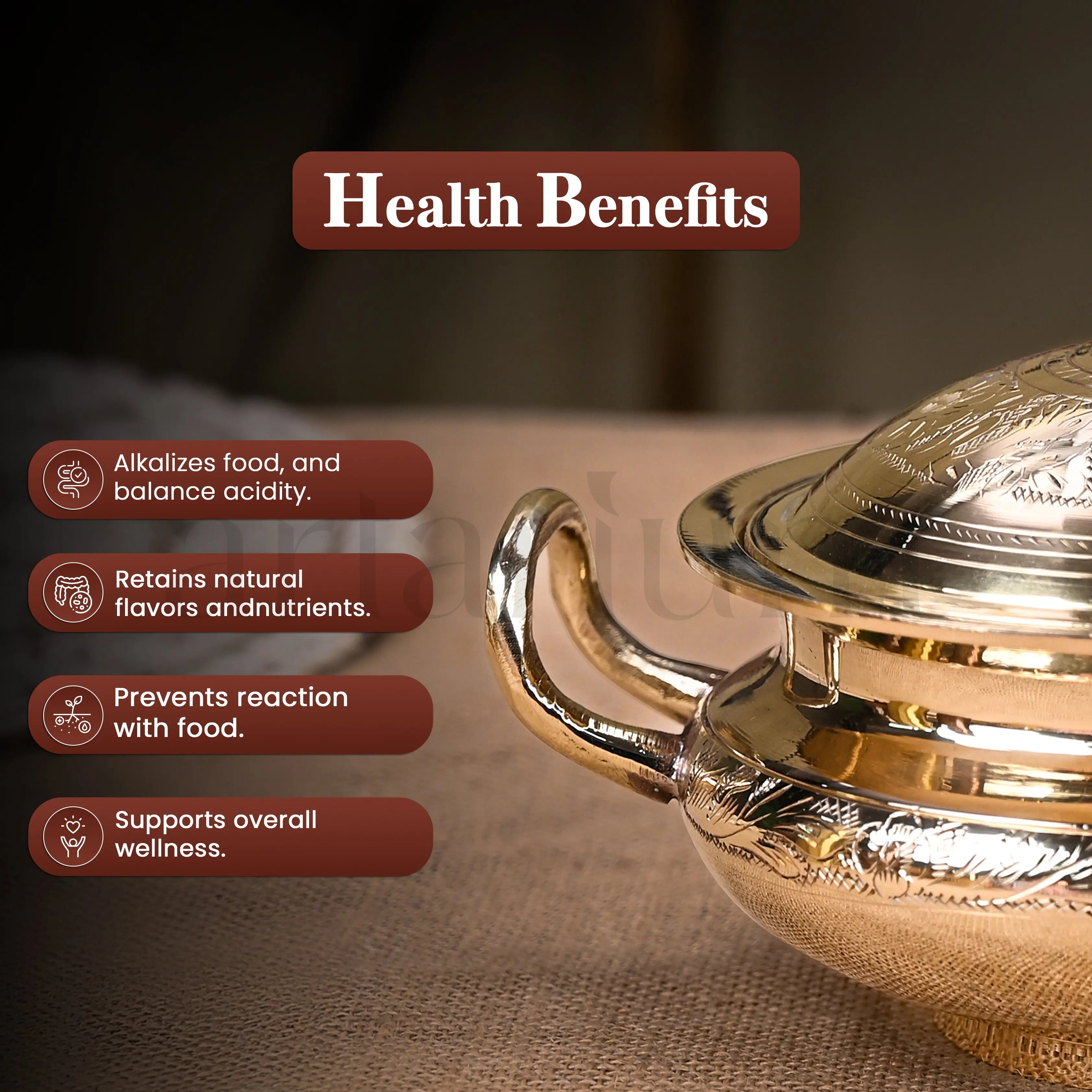 Handcrafted Brass Serving Pot With Lid theartarium