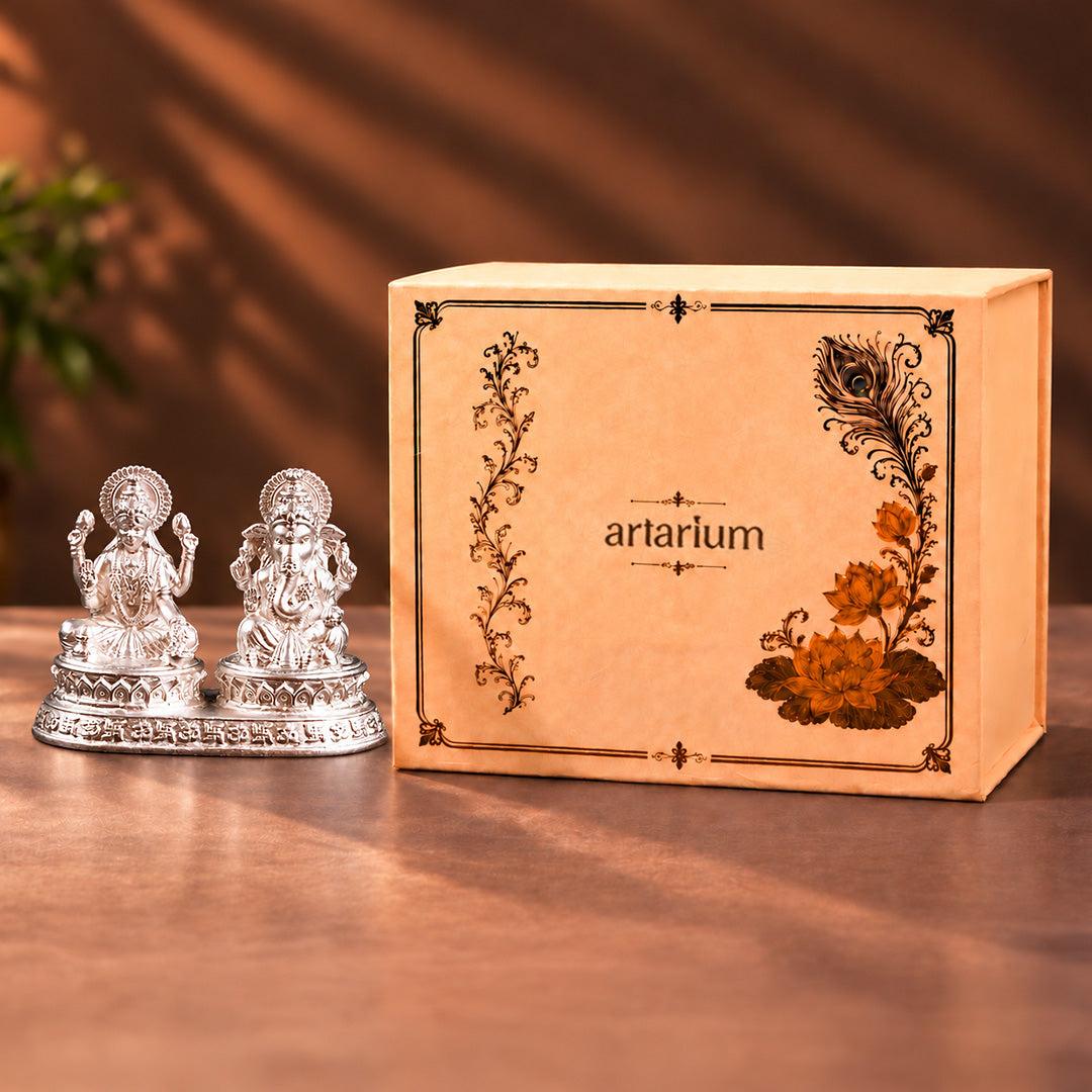 Dhansiddhi Samriddhi Pure Silver Idol Set (Hollow) with Premium Packaging 