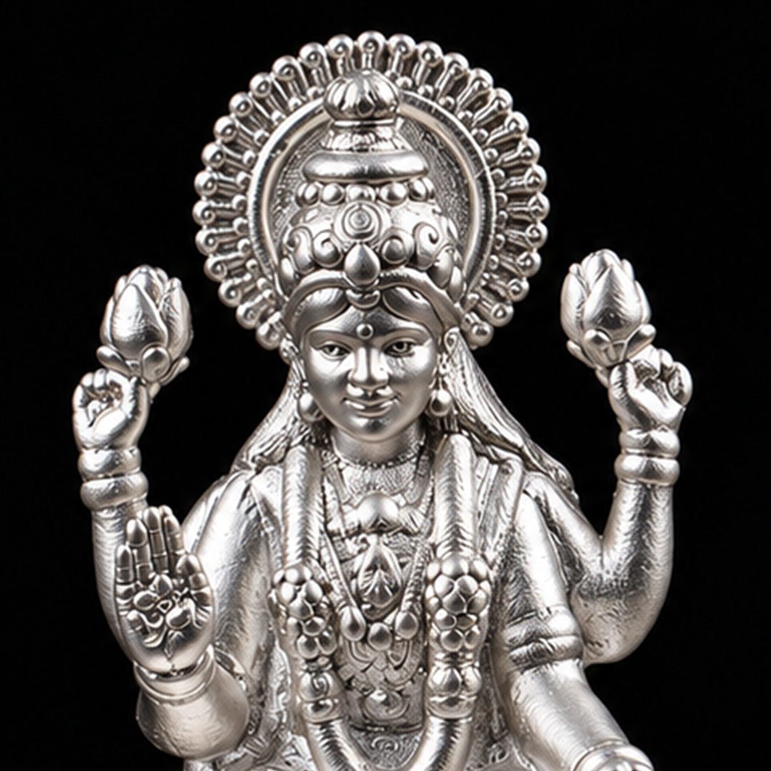 Laxmi Ganesh Pure Silver Idol (Hollow) with Acrylic Box 