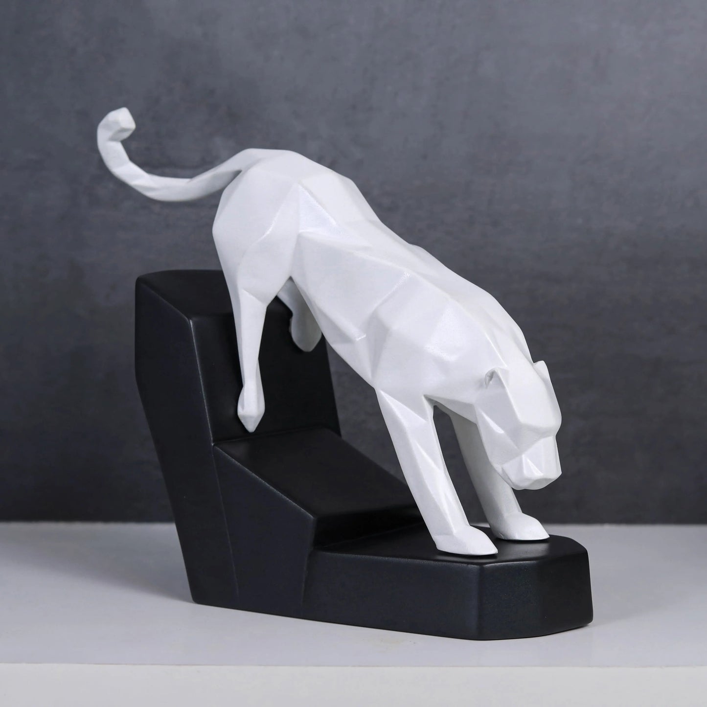 Modern Geometric Leaping Jaguar Figurine theartarium