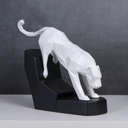 Modern Geometric Leaping Jaguar Figurine theartarium