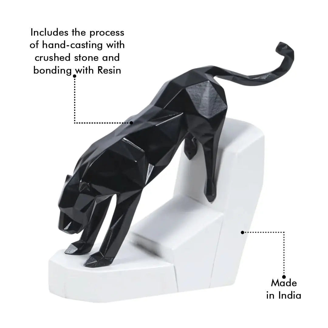 Modern Geometric Leaping Jaguar Figurine theartarium