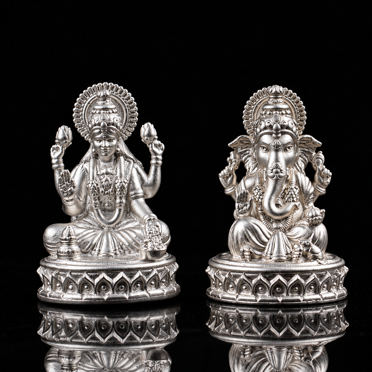 Laxmi Ganesh Pure Silver Idol (Hollow) with Acrylic Box 