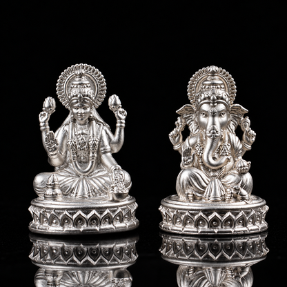 Laxmi Ganesh Pure Silver Idol (Hollow) with Acrylic Box 