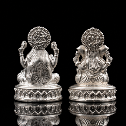 Laxmi Ganesh Pure Silver Idol (Hollow) with Acrylic Box 
