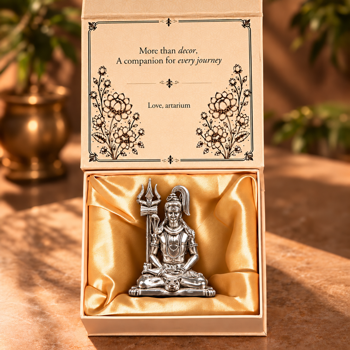 Meditating Lord Shiva silver-plated idol with premium packaging 