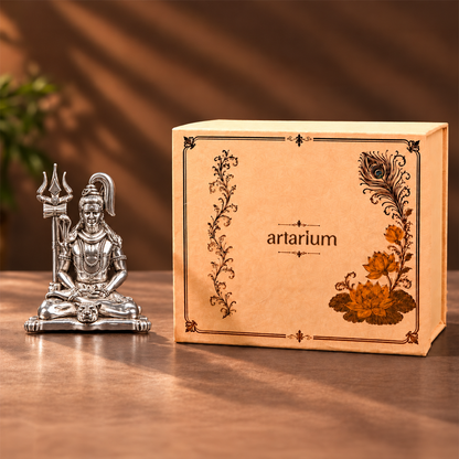 Meditating Lord Shiva silver-plated idol with premium packaging 