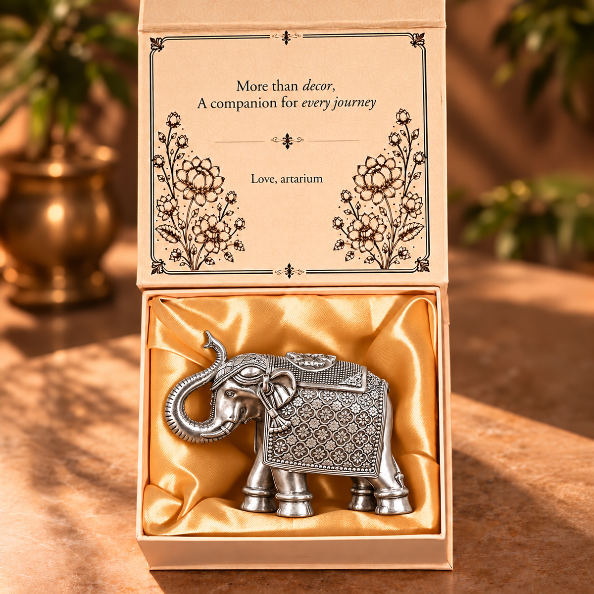 Antique Royal Elephant Silver-Plated Statue with premium packaging 